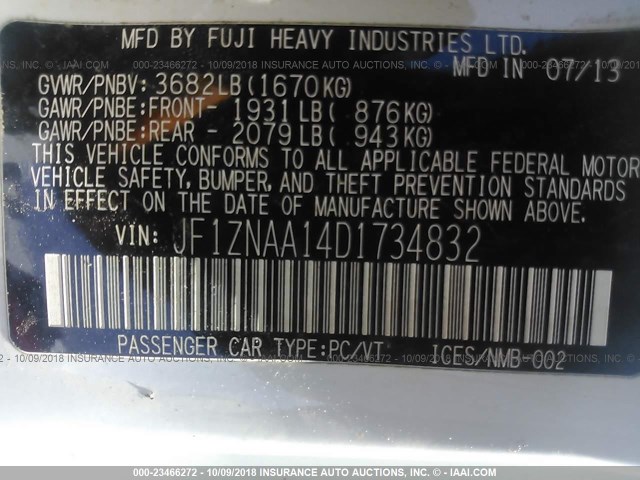 JF1ZNAA14D1734832 - 2013 TOYOTA SCION FR-S WHITE photo 9