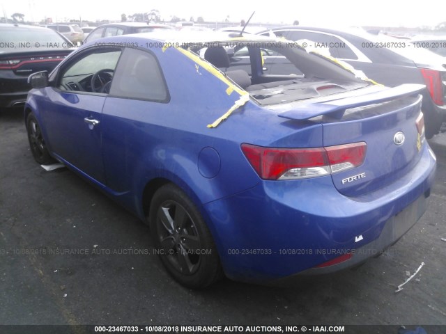 KNAFU6A25B5429512 - 2011 KIA FORTE EX BLUE photo 3