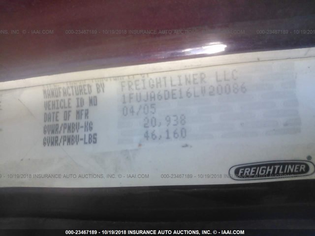 1FUJA6DE16LV20086 - 2006 FREIGHTLINER CONVENTIONAL COLUMBIA უცნობი ფოტო 10