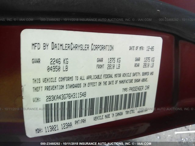 2B3KA43G76H311548 - 2006 DODGE CHARGER SE/SXT RED photo 9