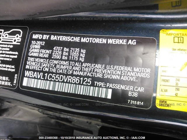 WBAVL1C55DVR86125 - 2013 BMW X1 XDRIVE28I BLUE photo 9