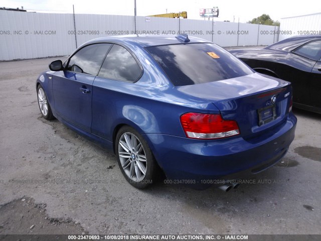 WBAUP7C54BVM54591 - 2011 BMW 128 I BLUE photo 3