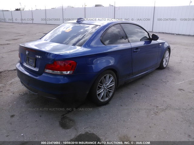 WBAUP7C54BVM54591 - 2011 BMW 128 I BLUE photo 4