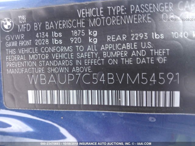 WBAUP7C54BVM54591 - 2011 BMW 128 I BLUE photo 9