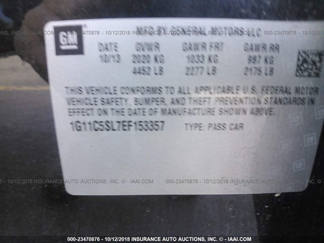 1G11C5SL7EF153357 - 2014 CHEVROLET MALIBU 1LT BLACK photo 9