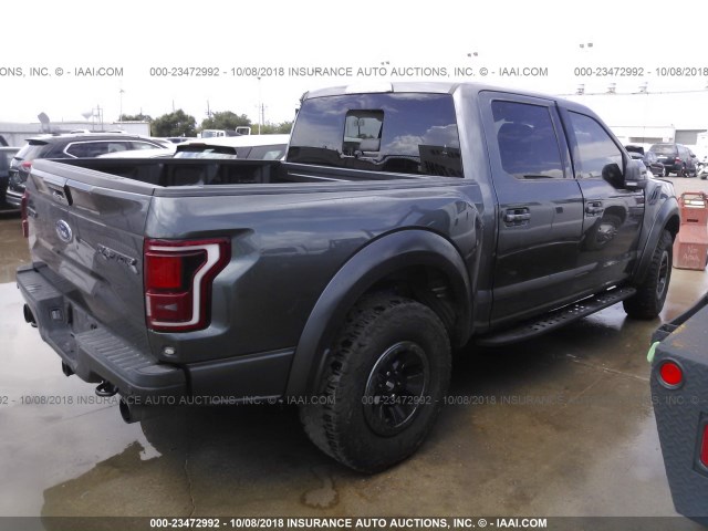 1FTFW1RG7HFC90406 - 2017 FORD F150 RAPTOR GRAY photo 4