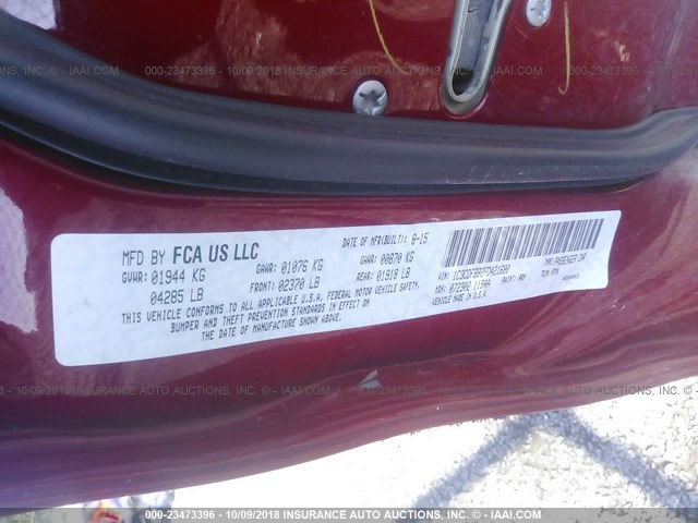 1C3CDFBB2FD421680 - 2015 DODGE DART SXT RED photo 9