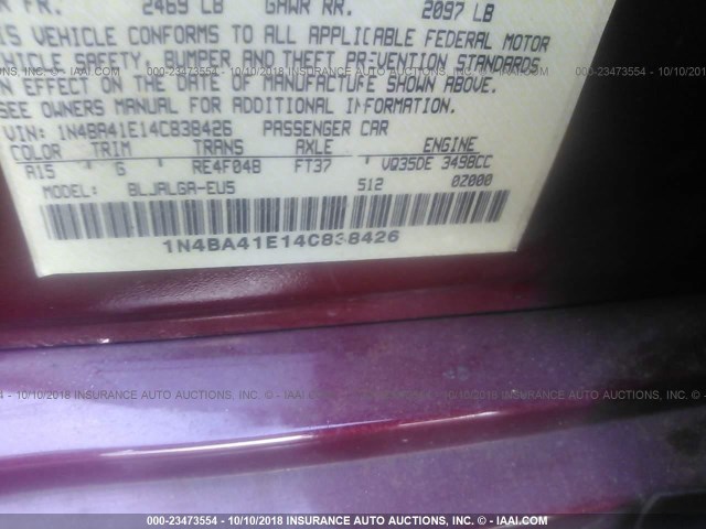 1N4BA41E14C838426 - 2004 NISSAN MAXIMA SE/SL RED photo 9