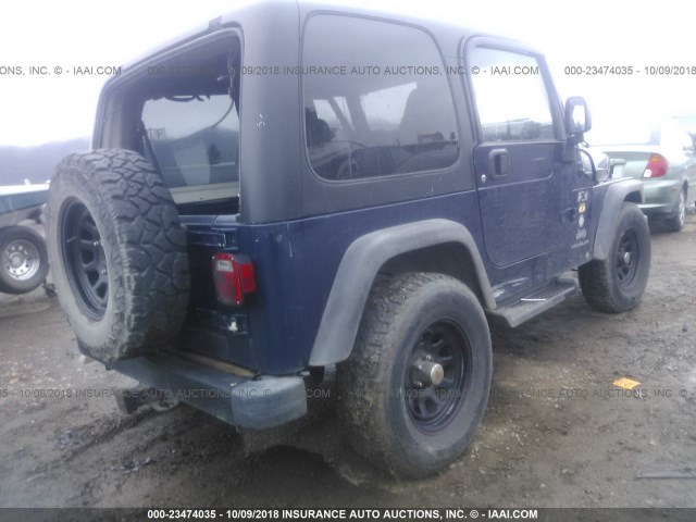 1J4FA39S84P727729 - 2004 JEEP WRANGLER X BLUE photo 4