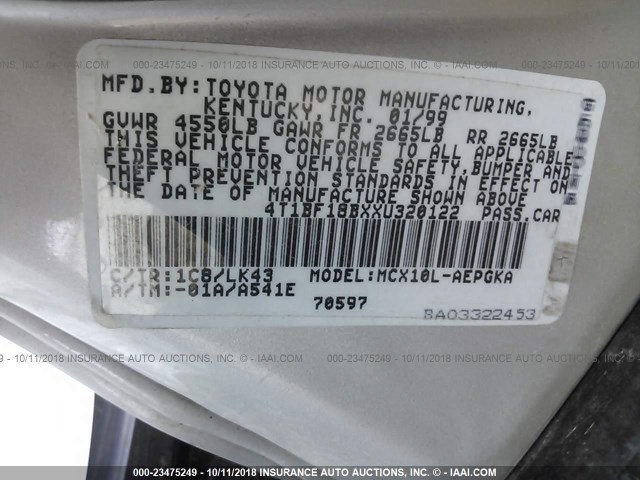 4T1BF18BXXU320122 - 1999 TOYOTA AVALON XL/XLS SILVER photo 9