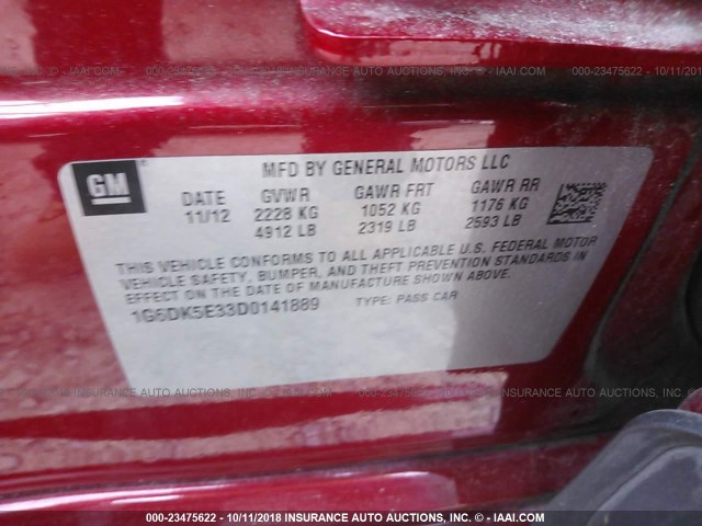 1G6DK5E33D0141889 - 2013 CADILLAC CTS PERFORMANCE COLLECTION RED photo 9