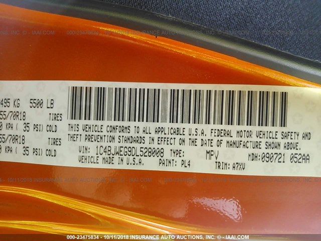 1C4BJWEG9DL528008 - 2013 JEEP WRANGLER UNLIMITE SAHARA ORANGE photo 9