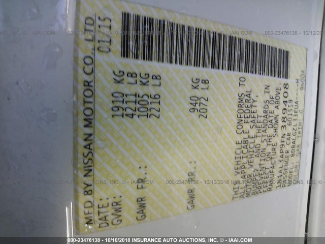 1N4AL3AP9FN389408 - 2015 NISSAN ALTIMA 2.5/S/SV/SL Blanco foto 9