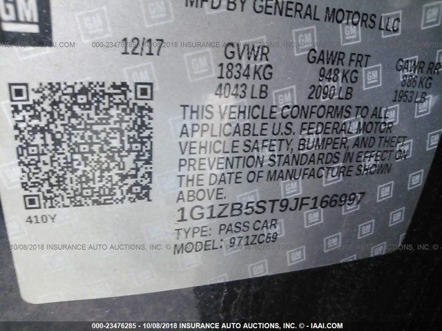 1G1ZB5ST9JF166997 - 2018 CHEVROLET MALIBU LS 蓝色 照片 9