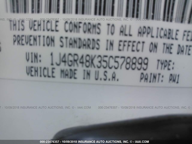 1J4GR48K35C578899 - 2005 JEEP GRAND CHEROKEE LAREDO/COLUMBIA/FREEDOM 白色 照片 9