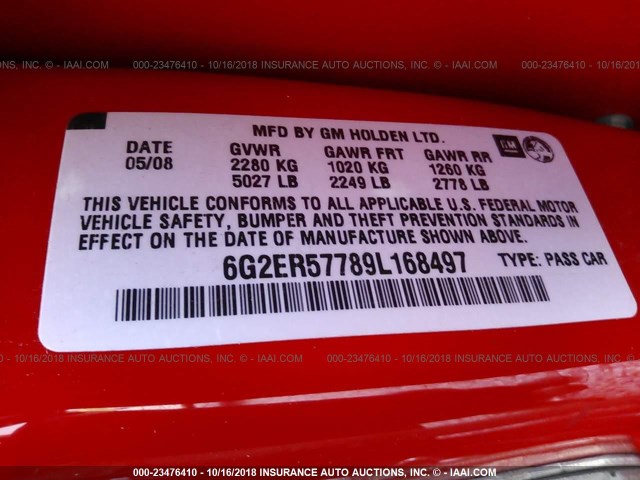 6G2ER57789L168497 - 2009 PONTIAC G8 RED photo 9