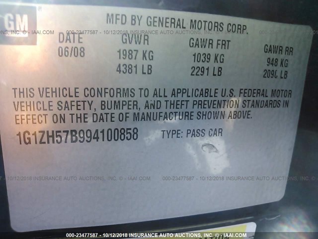 1G1ZH57B994100858 - 2009 CHEVROLET MALIBU 1LT 蓝色 照片 9