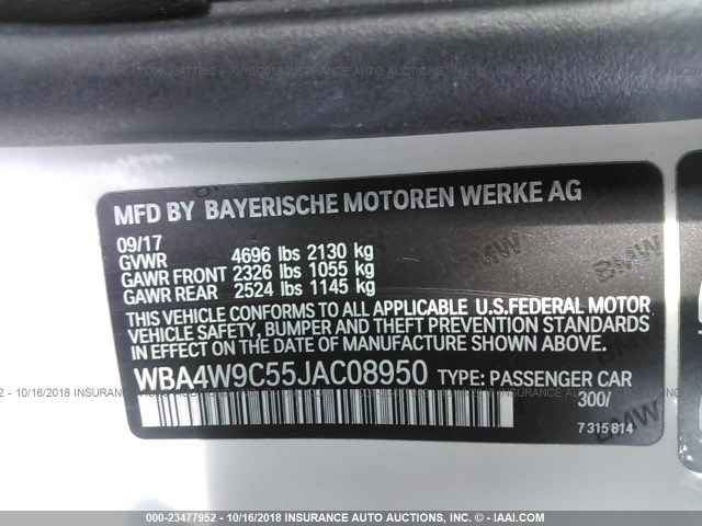 WBA4W9C55JAC08950 - 2018 BMW 440XI WHITE photo 9