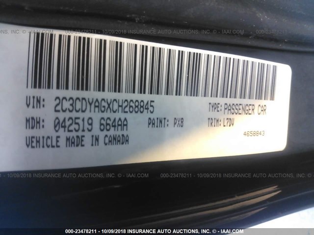 2C3CDYAGXCH268845 - 2012 DODGE CHALLENGER SXT BLACK photo 9