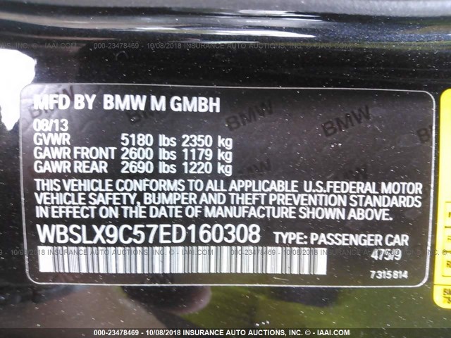 WBSLX9C57ED160308 - 2014 BMW M6 BLACK photo 9