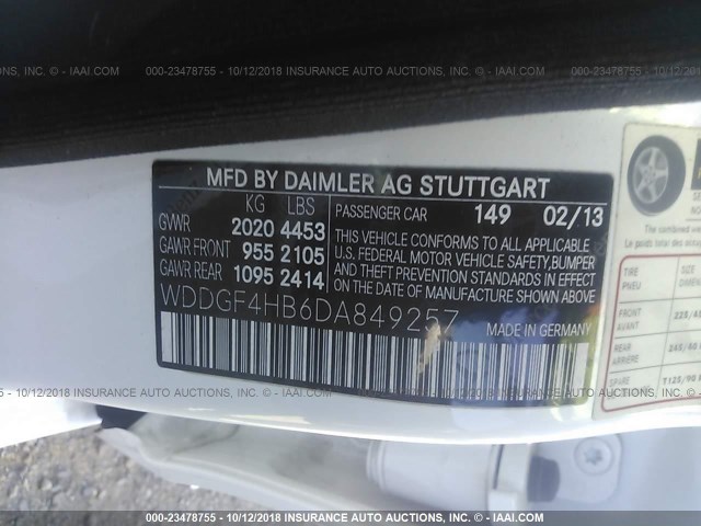 WDDGF4HB6DA849257 - 2013 MERCEDES-BENZ C 250 WHITE photo 9