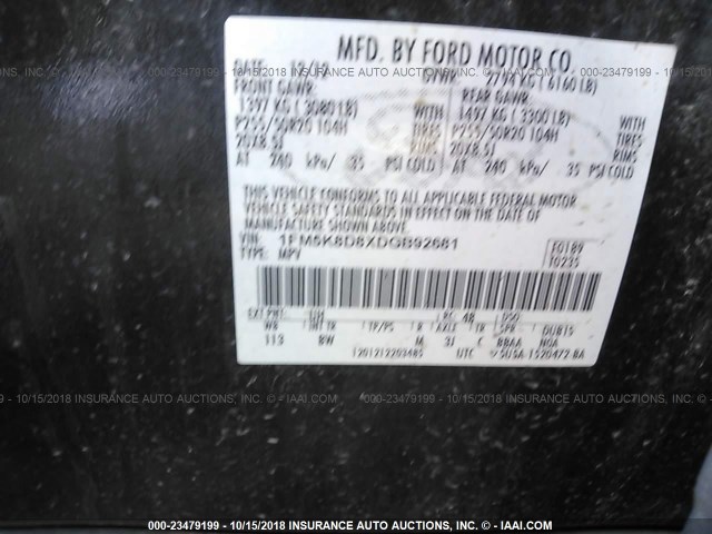 1FM5K8D8XDGB92681 - 2013 FORD EXPLORER XLT BLACK photo 9