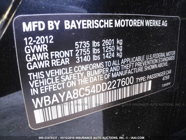 WBAYA8C54DD227600 - 2013 BMW 750 I BLACK photo 9