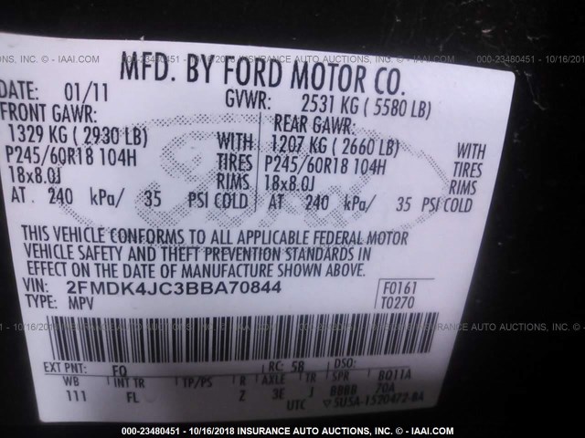 2FMDK4JC3BBA70844 - 2011 FORD EDGE SEL BURGUNDY photo 9