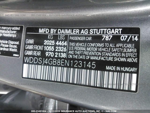 WDDSJ4GB8EN123145 - 2014 MERCEDES-BENZ CLA 250 4MATIC GRAY photo 9