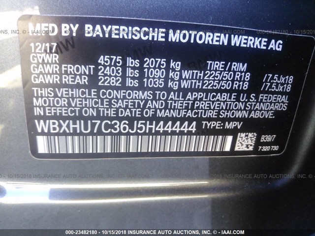 WBXHU7C36J5H44444 - 2018 BMW X1 SDRIVE28I GRAY photo 9