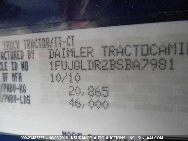 1FUJGLDR2BSBA7981 - 2011 FREIGHTLINER CASCADIA 125  BLUE photo 8