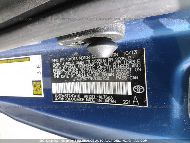 JTKJF5C77E3080758 - 2014 TOYOTA SCION TC 蓝色 照片 9