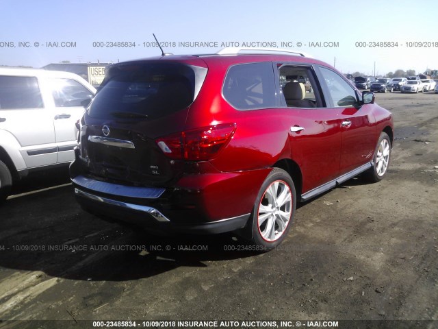 5N1DR2MM4JC626307 - 2018 NISSAN PATHFINDER S/SV/SL/PLATINUM RED photo 4