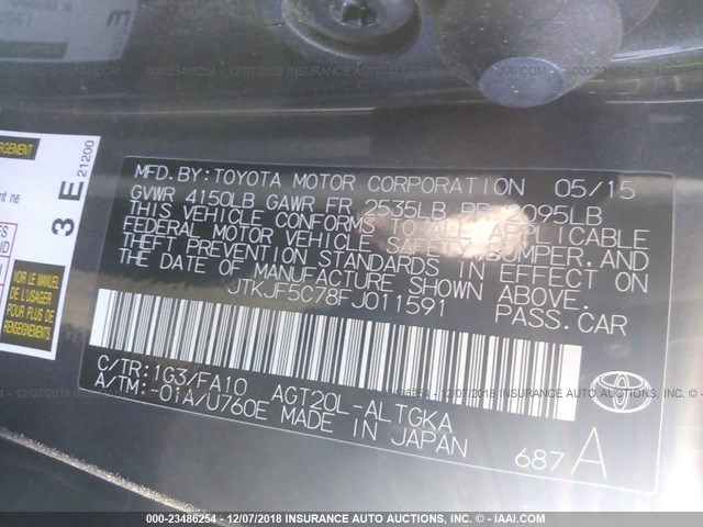 JTKJF5C78FJ011591 - 2015 TOYOTA SCION TC Boz foto 9