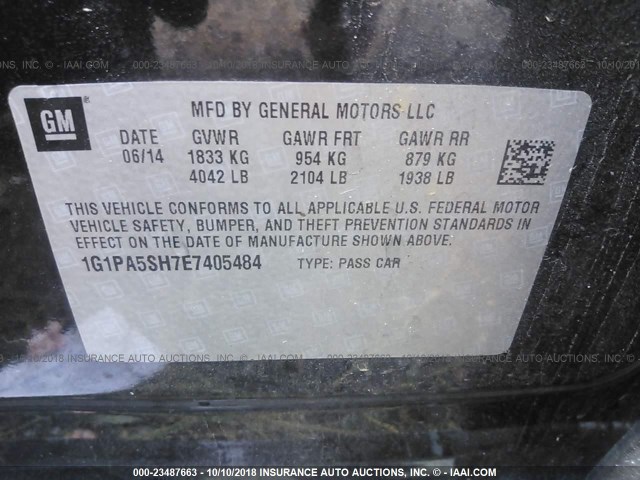 1G1PA5SH7E7405484 - 2014 CHEVROLET CRUZE LS GRAY photo 9