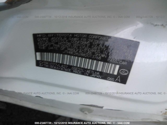 JTHBE262882013768 - 2008 LEXUS IS 350 WHITE photo 9