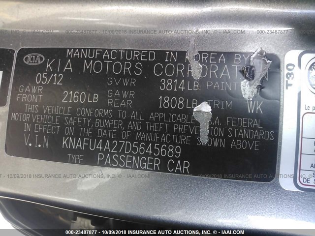 KNAFU4A27D5645689 - 2013 KIA FORTE EX SILVER photo 9