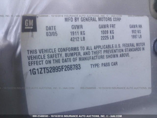 1G1ZT52895F268783 - 2005 CHEVROLET MALIBU LS Plata foto 9