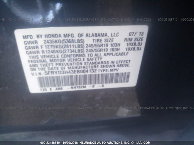 5FRYD3H43EB004132 - 2014 ACURA MDX TECHNOLOGY GRAY photo 9