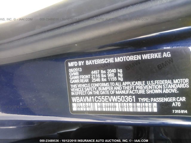 WBAVM1C55EVW50361 - 2014 BMW X1 SDRIVE28I BLUE photo 9