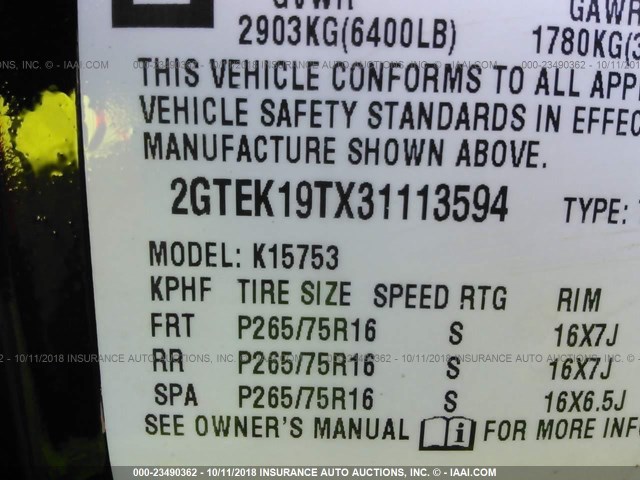 2GTEK19TX31113594 - 2003 GMC NEW SIERRA K1500 BLACK photo 9