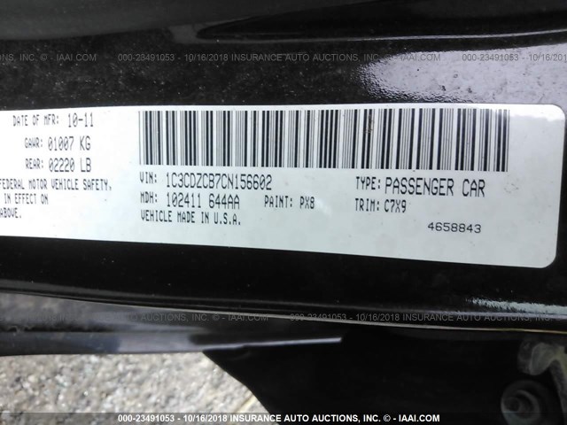 1C3CDZCB7CN156602 - 2012 DODGE AVENGER SXT BLACK photo 9