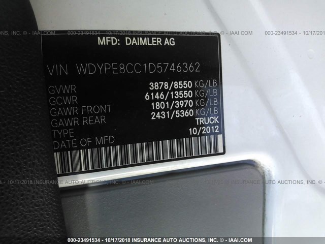 WDYPE8CC1D5746362 - 2013 FREIGHTLINER 2500 SPRINTER 2500 WHITE photo 10