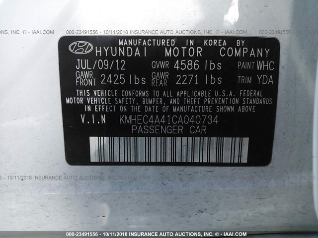 KMHEC4A41CA040734 - 2012 HYUNDAI SONATA HYBRID WHITE photo 9