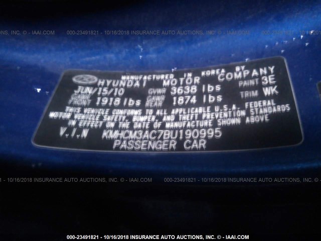 KMHCM3AC7BU190995 - 2011 HYUNDAI ACCENT GL BLUE photo 9