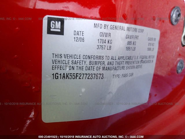 1G1AL55FX67769572 - 2006 CHEVROLET COBALT LT RED photo 9