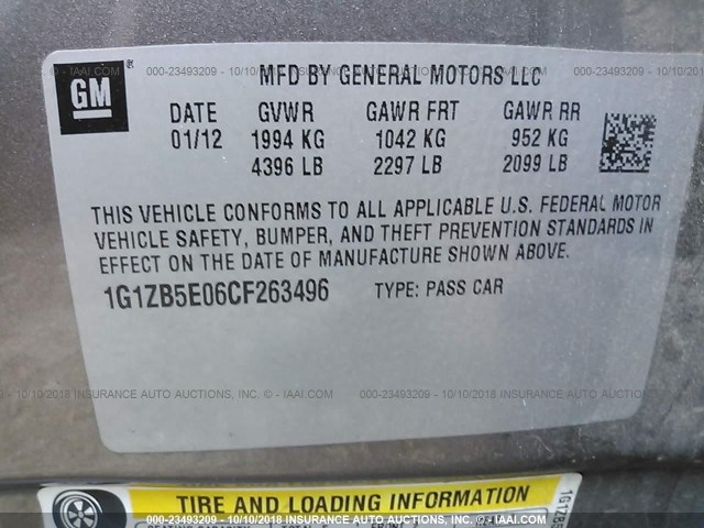 1G1ZB5E06CF263496 - 2012 CHEVROLET MALIBU LS TEAL photo 9