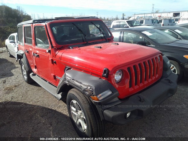 1C4HJXDG6JW239664 - 2018 JEEP WRANGLER UNLIMITE SPORT RED photo 1