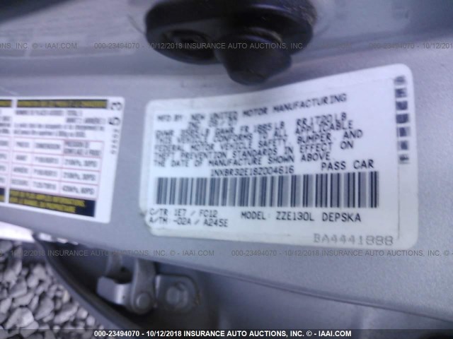 1NXBR32E18Z004616 - 2008 TOYOTA COROLLA CE/LE/S GRAY photo 9