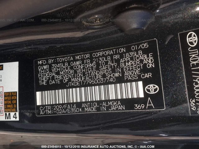 JTKDE177950037740 - 2005 TOYOTA SCION TC 黑色 照片 9